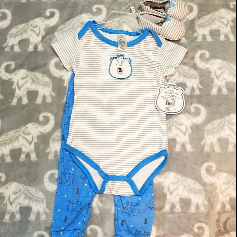 Baby Boys Bear Onsie Set with Shoes